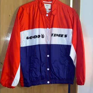 Red, white, and blue “Good Times” jacket.